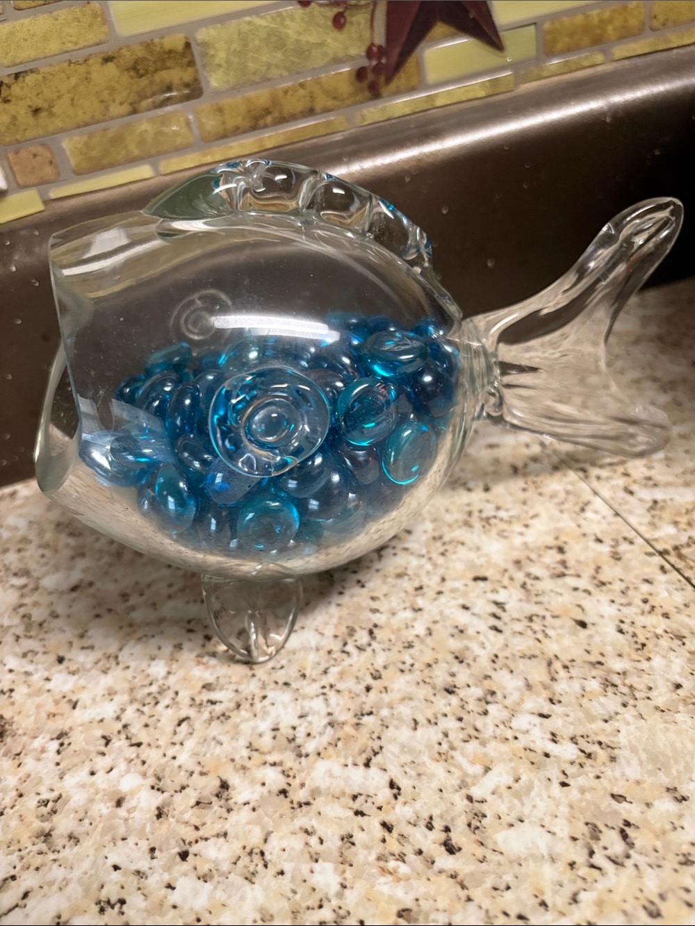 Glass Fish Bowl Accent with Blue Decorative Gems - Picture 3 of 5